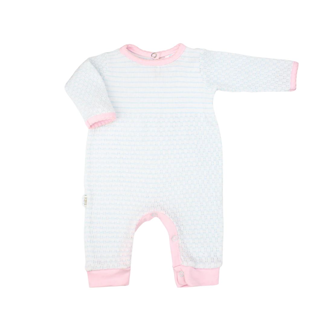Knit Pinstripe Romper with Pima Trim