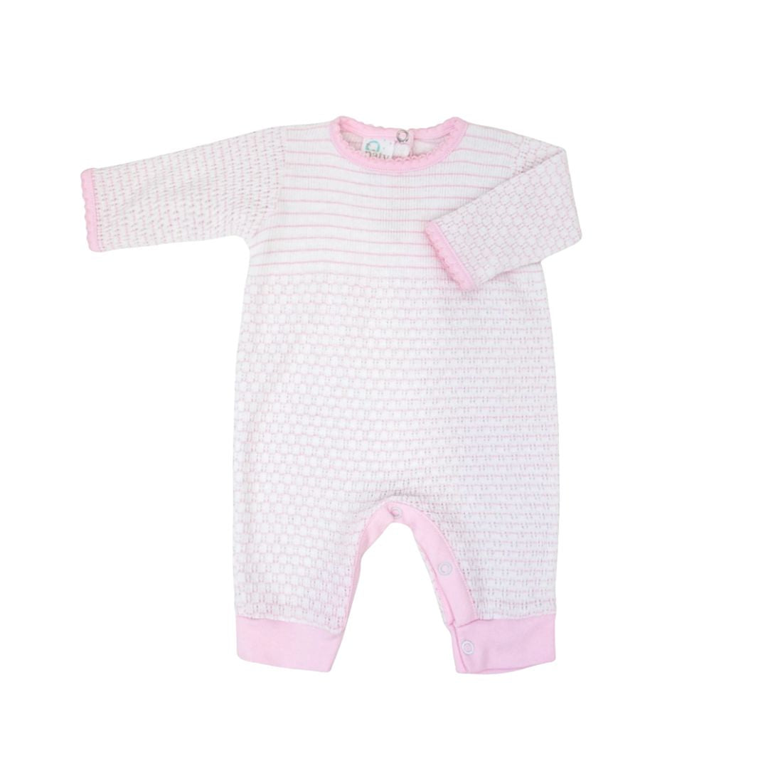 Knit Pinstripe Romper with Pima Trim