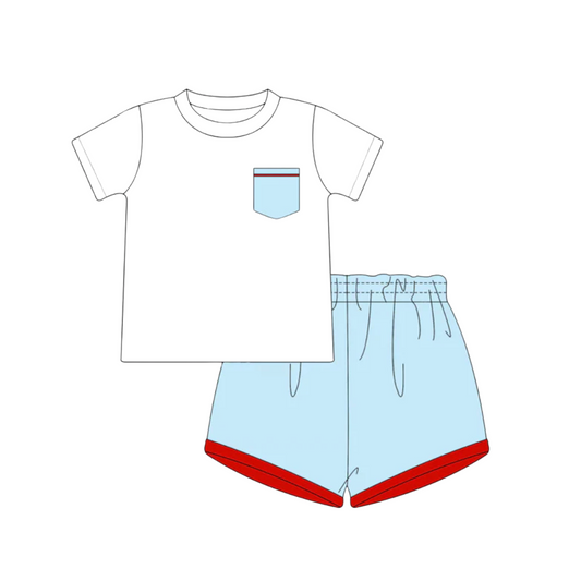 Light Blue with Red Trim Short Set