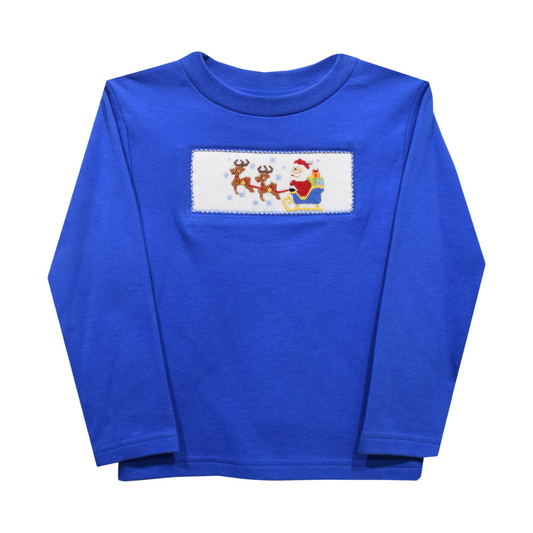 Santa Sleigh Smocked Long Sleeve Knit Shirt