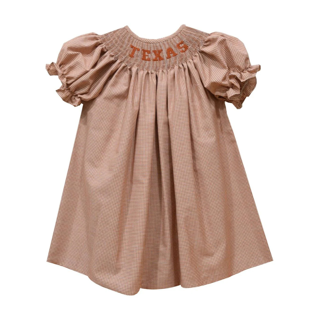 Texas Smocked Rust Gingham Bishop Dress