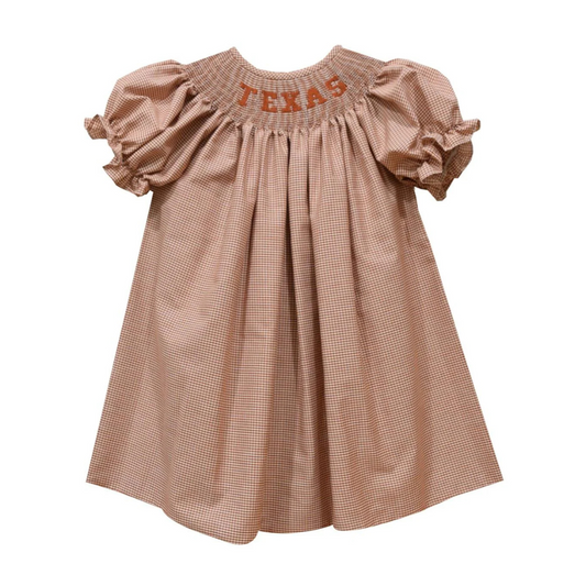 Texas Smocked Rust Gingham Bishop Dress