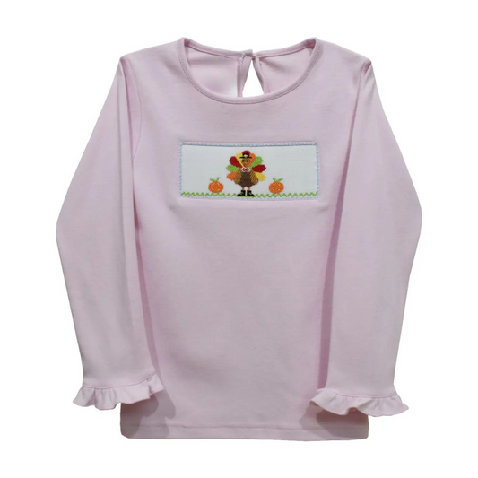 Thanksgiving Smocked Ruffle Long Sleeve Knit Shirt
