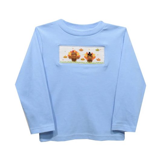 Thanksgiving Turkey Smocked Long Sleeve Knit Shirt