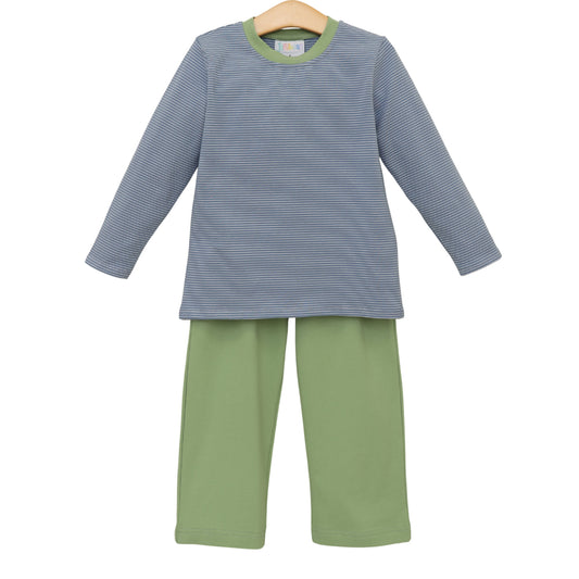 Thomas Pants Set - Dusty Blue Stripe/Sage - PREORDER