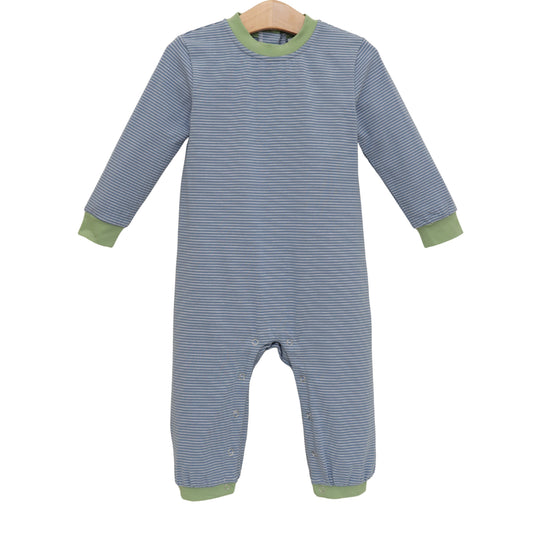 Thomas Romper - Dusty Blue Stripe/Sage - PREORDER