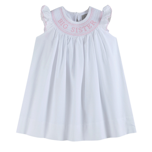 White Big Sister Smocked Bishop Dress