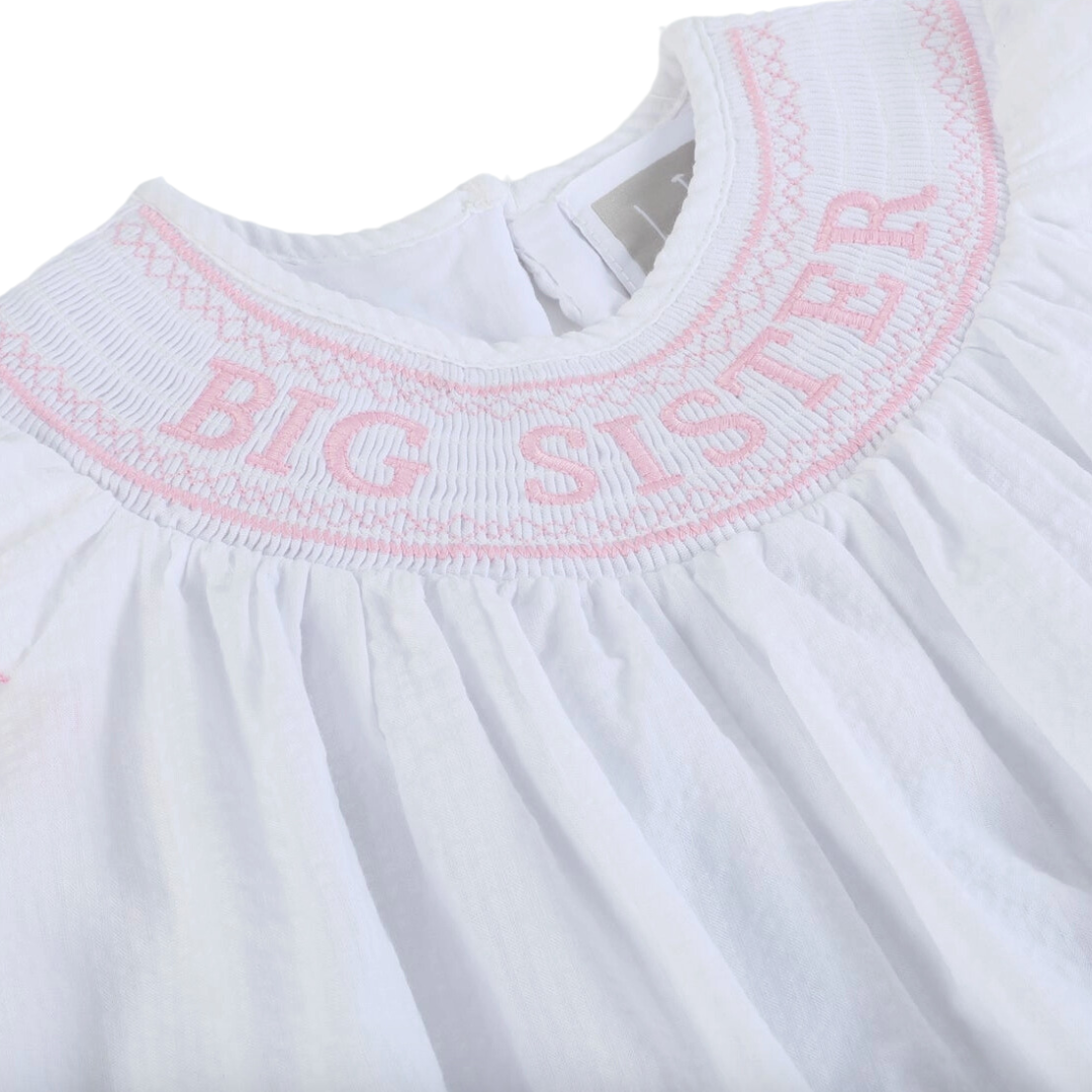 White Big Sister Smocked Bishop Dress