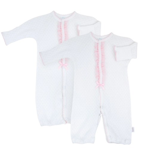 White Knit Converter with Chiffon Ruffle