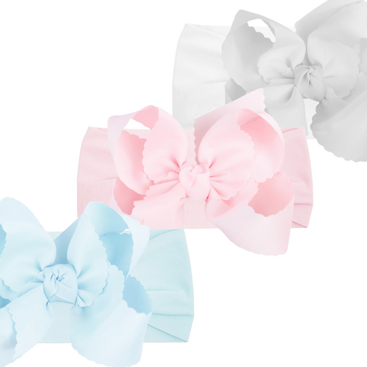 Wide Nylon Headband with 5.5″ Scalloped Edge Hair Bow