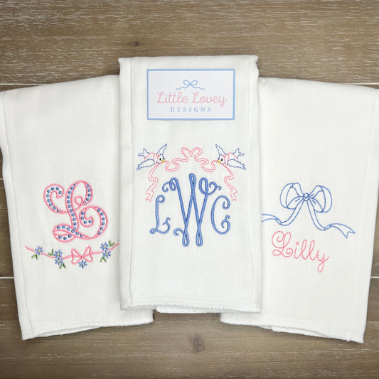 Personalized Cotton Burp Cloths (Set of 3 - Different Designs)