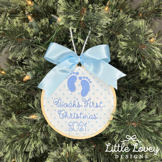 Baby Boy First Christmas Hoop Ornament (Old Design)